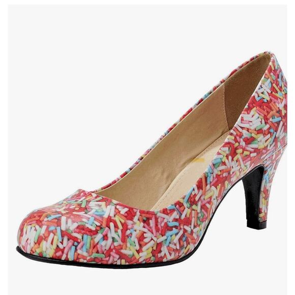 Women's T.U.K. Jimmies Sprinkles Colorful Faux‎ Leather Pump Heels Size 8 - Picture 1 of 11